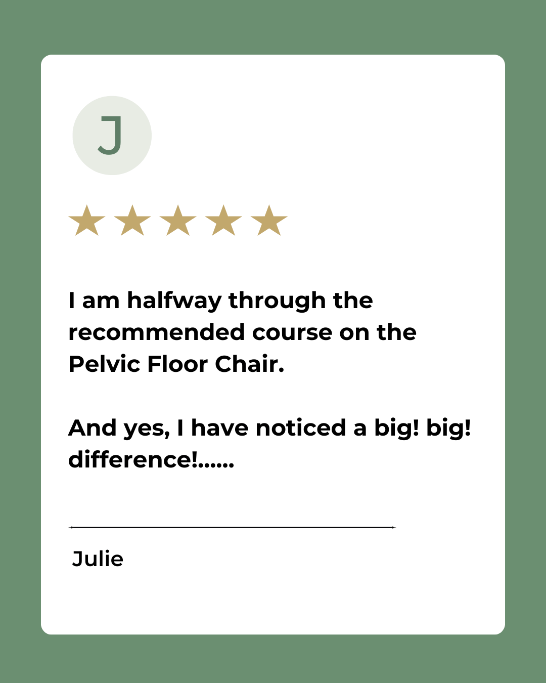 Client review for pelvic floor treatment at Quality Studio & Academy in Derby describing a calm and professional experience.