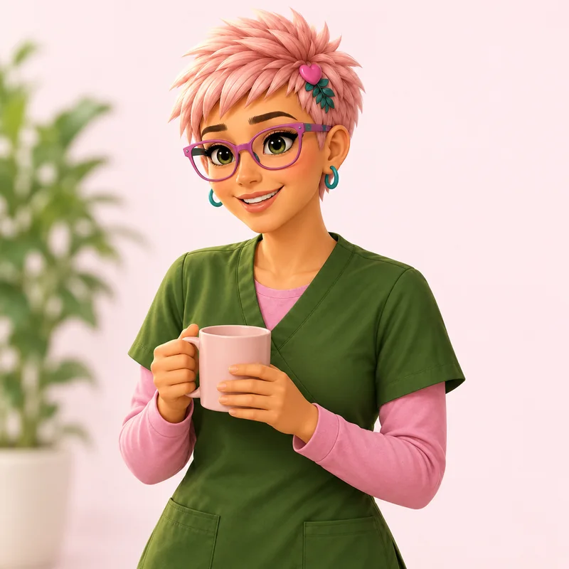 Illustrated Suzy holding a mug with a welcoming smile.